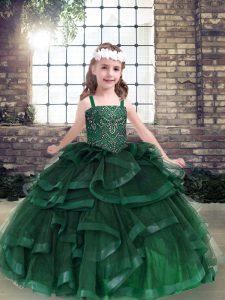 Cheap Floor Length Ball Gowns Sleeveless Green Kids Pageant Dress Lace Up