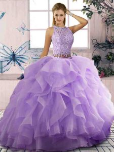 Inexpensive Lavender Quinceanera Dresses Sweet 16 and Quinceanera with Beading and Ruffles Scoop Sleeveless Zipper