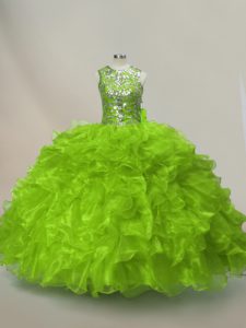 Enchanting Ball Gowns Quinceanera Gowns Green Scoop Organza Sleeveless Floor Length Lace Up