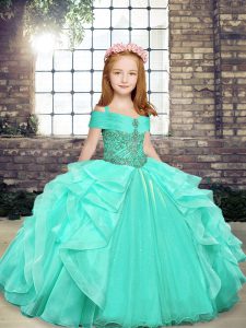 Captivating Apple Green Winning Pageant Gowns Party and Wedding Party with Beading Straps Sleeveless Lace Up