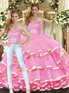 Fantastic Sweetheart Sleeveless Organza Quinceanera Gowns Ruffled Layers Lace Up