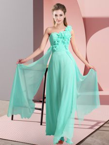 One Shoulder Sleeveless Lace Up Quinceanera Court Dresses Apple Green Chiffon