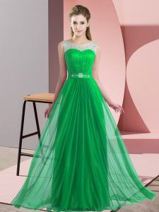 Floor Length Green Quinceanera Dama Dress Chiffon Sleeveless Beading