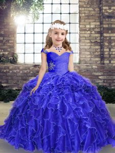 Blue Sleeveless Beading and Ruffles Floor Length Little Girl Pageant Dress