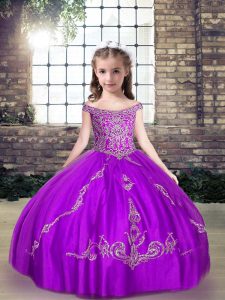 Fine Off The Shoulder Sleeveless Tulle Pageant Dress Toddler Beading Lace Up