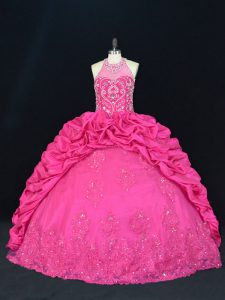 Beading and Appliques and Embroidery and Pick Ups Quince Ball Gowns Hot Pink Lace Up Sleeveless