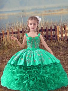 Smart Sleeveless Sweep Train Embroidery Lace Up Little Girls Pageant Dress Wholesale