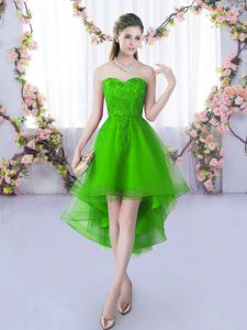 Green Sleeveless Lace High Low Quinceanera Dama Dress