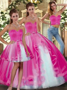 Floor Length Ball Gowns Sleeveless Fuchsia Sweet 16 Dresses Lace Up