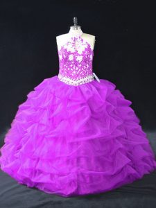 Beauteous Purple Backless Quinceanera Gowns Beading and Pick Ups Sleeveless Floor Length