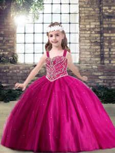 Elegant Fuchsia Sleeveless Beading Floor Length Kids Formal Wear