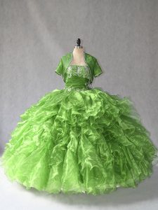 Luxurious Green Sleeveless Beading and Ruffles Floor Length Quinceanera Dresses