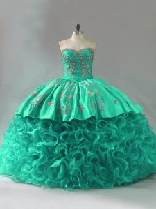 Custom Design Sleeveless Court Train Embroidery and Ruffles Lace Up Sweet 16 Dresses