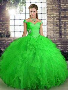 Amazing Green Lace Up Quinceanera Dresses Beading and Ruffles Sleeveless Floor Length