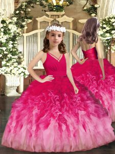 Multi-color Ball Gowns V-neck Sleeveless Tulle Floor Length Zipper Ruffles Pageant Dresses