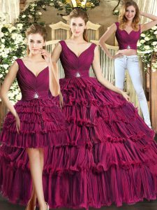 Sleeveless Ruffled Layers Backless Quince Ball Gowns