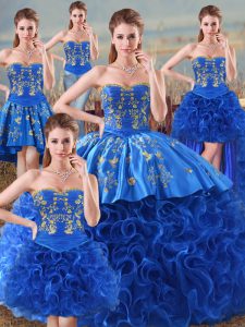 Vintage Sweetheart Sleeveless Lace Up Quinceanera Gown Royal Blue Fabric With Rolling Flowers