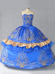 Embroidery and Bowknot Sweet 16 Quinceanera Dress Blue Lace Up Sleeveless Floor Length