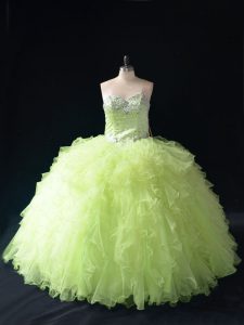 Stylish Yellow Green Sleeveless Beading and Ruffles Floor Length Sweet 16 Quinceanera Dress