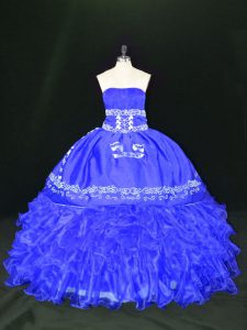 Smart Ball Gowns Sweet 16 Quinceanera Dress Blue Strapless Organza Sleeveless Floor Length Lace Up