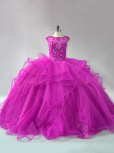 Customized Organza Long Sleeves Vestidos de Quinceanera Brush Train and Beading and Ruffles