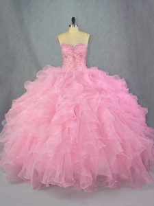 Modern Sleeveless Beading and Ruffles Lace Up Quinceanera Dress