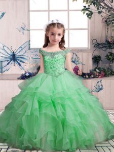Most Popular Ball Gowns Organza Scoop Sleeveless Beading and Ruffles Floor Length Lace Up High School Pageant Dress