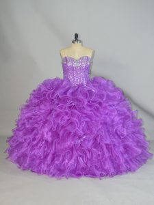 Fine Sleeveless Beading and Ruffles Lace Up Quinceanera Dress