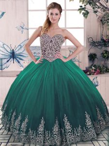 Hot Selling Green Sleeveless Tulle Lace Up Quinceanera Dresses for Sweet 16 and Quinceanera