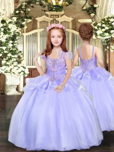 Lavender Lace Up Child Pageant Dress Beading Sleeveless Floor Length