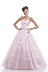 Sleeveless Floor Length Beading Lace Up Ball Gown Prom Dress with Pink