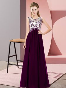 Excellent Dark Purple Dama Dress for Quinceanera Wedding Party with Beading and Appliques Scoop Sleeveless Zipper
