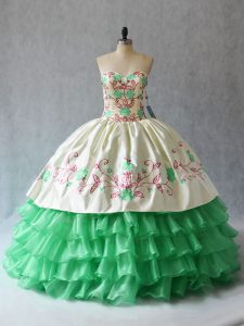 Organza Sleeveless Floor Length Quinceanera Gowns and Embroidery and Ruffled Layers