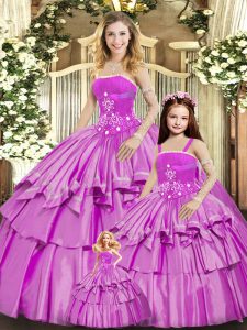 Lilac Lace Up Sweet 16 Dress Beading and Ruffled Layers Sleeveless Floor Length