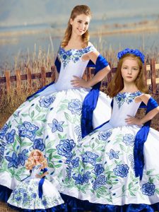 Cute Satin Sleeveless Floor Length Quinceanera Dresses and Embroidery and Ruffles