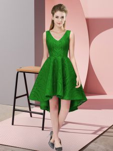 Customized High Low A-line Sleeveless Green Quinceanera Court of Honor Dress Zipper
