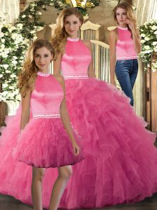 Tulle Sleeveless Floor Length Quinceanera Gowns and Ruffles