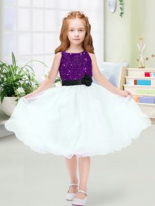 Suitable White Sleeveless Organza Zipper Kids Formal Wear for Wedding Party