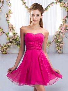 Fuchsia Lace Up Sweetheart Ruching Dama Dress Chiffon Sleeveless