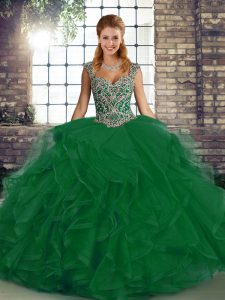 Vintage Floor Length Green Quinceanera Gowns Straps Sleeveless Lace Up