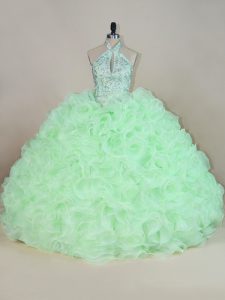 Flare Apple Green Sleeveless Beading and Ruffles Lace Up Ball Gown Prom Dress
