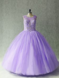 Beauteous Scoop Sleeveless Lace Up Sweet 16 Dress Lavender Tulle