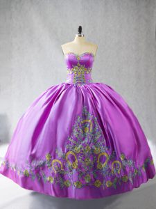 Sweetheart Sleeveless Satin Ball Gown Prom Dress Embroidery Lace Up