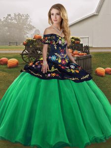Classical Turquoise Off The Shoulder Neckline Embroidery Quinceanera Gown Sleeveless Lace Up