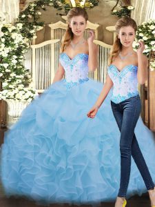 Dramatic Floor Length Ball Gowns Sleeveless Blue Quinceanera Dress Lace Up