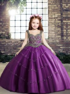Top Selling Purple Straps Lace Up Beading Pageant Dress for Womens Sleeveless