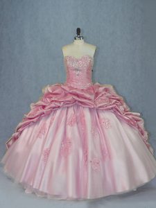 Pink Sweetheart Neckline Beading and Appliques and Pick Ups Vestidos de Quinceanera Sleeveless Lace Up