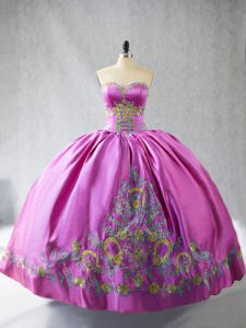 New Arrival Satin Sweetheart Sleeveless Lace Up Embroidery Quinceanera Dresses in Rose Pink