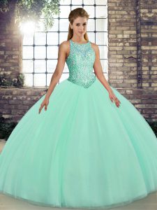 Apple Green Lace Up 15th Birthday Dress Embroidery Sleeveless Floor Length