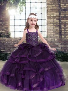 Lovely Purple Sleeveless Tulle Lace Up Evening Gowns for Party and Military Ball and Wedding Party